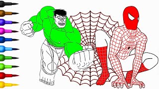 Fun Coloring with Hulk and Spider-Man | Superheroes Coloring Pages Tutorial