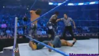 Smackdown 4/2/10  John Morrison & R Truth -  Corkscrew Scissors Kick & Starship Pain Combo :::HQ:::