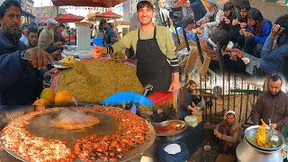 Breakfast street food in Afghanistan | Channa | Motta chawal | Parati | Liver fry | Shola | Chai