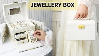 Jewelry Box for Women, Jewelry Organizer with Mirror, Key and Lock, Portable and Travel Size, White