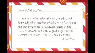 TuxedoFPV - IGOW 3 Week 25 - FYS Crafts Holidays Cards - To: Tokyo_Dom!