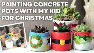 PAINTING CONCRETE POTS FOR CHRISTMAS