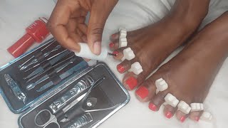 How to apply fake nails at home |DIY Pedicure|#Selfcaresundays