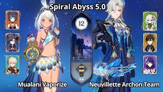 C0 Mualani Vaporize & C0 Neuvillette Archons Team - Spiral Abyss 4.8\5.0 Floor 12 Genshin Impact