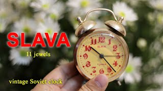 Vintage Slava 11 jewels twin bell - Slava 2 chuông mặt số Ả Rập