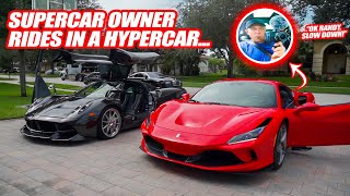 SCARING NEW FERRARI OWNER WITH THE PAGANI HUAYRA! *supercar owner's reaction to a hypercar*