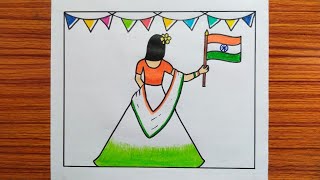 A Traditional Girl Celebrates Independence Drawing / Independence Day Drawing / Independence Poster