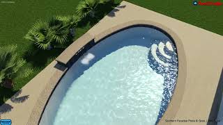 Classic Oval Swimming Pool With Raised Water Feature Wall