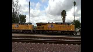 A mix of BNSF, Union Pacific,  Amtrak Riverside, CA 4-14-2012