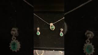 Platinum necklace with green tourmaline and emerald/diamond earrings!!!