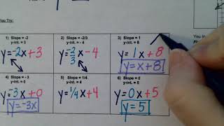 Writing Equations in Slope Intercept Form