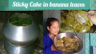 Sticky Rice flour cake in Banana Leaves//Garo style of Rice flour cake //making Traditional cake