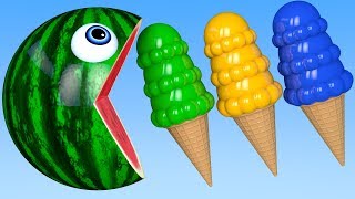 Learn Colors with PACMAN and Ice Cream Cone Truck WaterMelon Street Vehicle for Kid