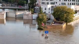 Odra w centrum Opola 19.09.2024 ok. godz. 17:30 (Most Piastowski, Pasieka, ujście kanału Młynówka)