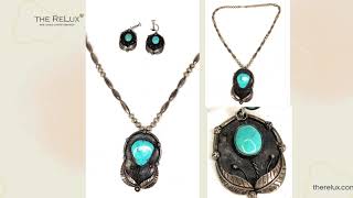 Vintage Navajo Sterling Silver Turquoise Earring & Necklace Set | The Relux