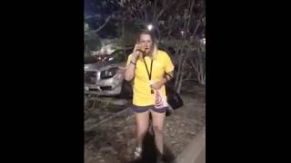 girl slips on a banana peel