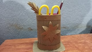 How to Make Pen And Pencil Stand with  Cardboard।DIY Pen Holder with Cardboard - Easy Craft Tutorial