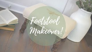 How to Reupholster a Ottoman! Thrifted Footstool Makeover/ DIY Tutorial Home Decor Affordable Crafts