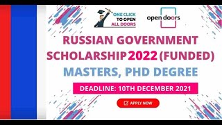 Study abroad||Open Door Scholarship Russia for master & Phd || New scholarships for master