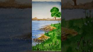 Serene River Landscape Painting | Watercolor Tutorial | Beautiful River, Wildflowers #shorts