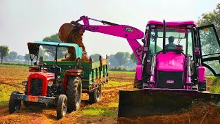 JCB 3dx Backhoe Loading Mud in Mahindra 475 Di tractor JCB miti khudai JCB video #jcb #jcb3dx #video