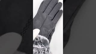 Перчатки женские кожаные с мехом зигзаг Happy Gloves черные