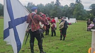 Alan brecks volunteer regiment jacobite reenactment bayonet charge demonstration at Leith hall