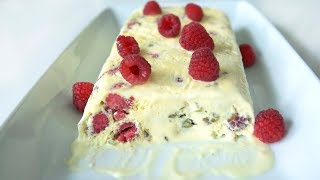 Raspberry and pistachio semifreddo