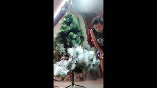 Green Christmas tree to white Christmas tree 🌲 spray painting our Christmas tree