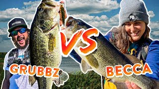 Who's The BEST Angler?? Becca VS. Grubbz 1v1 Bass Fishing!