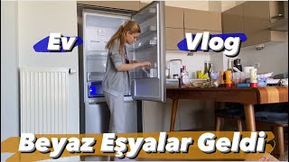 Yeni beyaz eşyalarımız geldi | Buzdolabı, çamaşır kurutma makinesi ve televizyon kurulumu | ev vlog