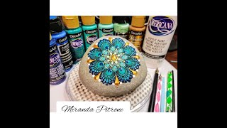 Peacock Color Palette Mandala on Natural Stone ~ Painted by Miranda Pitrone ~ Dot Art Tool Tutorial