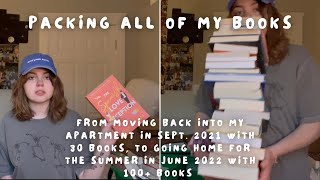 Packing all my books from my apartment to bring back home for the summer - from 30 to 100+ books :')