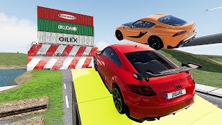 Cars Vs Mega High Container  Jump Test #7 - Speed Sports Car Crash - BeamNG Drive