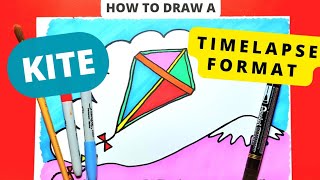 How to Draw a Kite in Timelapse Format to draw and colour along with.