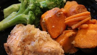 Complete Bodybuilding Meal:  Slow-Cooked Chicken & Sweet Potatoes