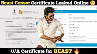 Official : U/A Certificate for BEAST  🔥 | Censor Certificate Leaked Online | Sun Pictures