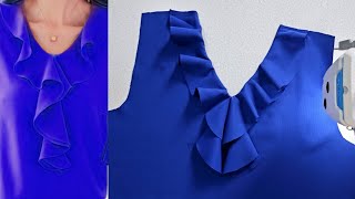 Easy way to sew and design the collar  with ruffle for women