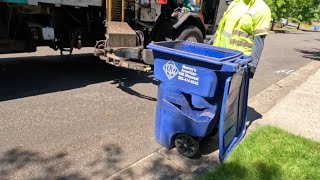 Zr on yard waste garbage truck broke the garbage can ￼