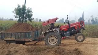 Mahindra 575 vs Swaraj 855 vs Sonalika 35 tractor trailer video on full loaded dumper trolley.