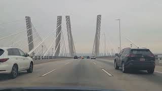 driving with a lot of  e-z pass bridge