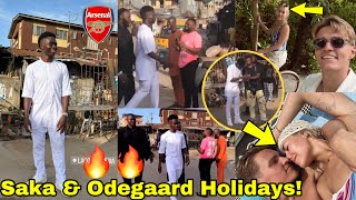 Scenes!🔥Saka walking on the Streets of Lagos,Nigeria with Fans😅Odegaard Chilling with Girlfriend