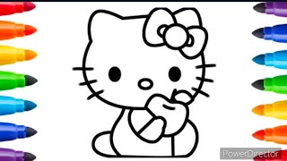 Hello Kitty Holding an Apple, drawing, Painting and rainbow Coloring for Kids and Toddlers #drawing