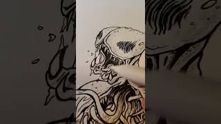 Inking up this monster drawing! #monster #ink #drawing