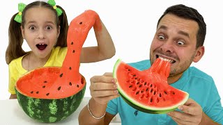 Sofia pretend play Making Watermelon Satisfying Slime