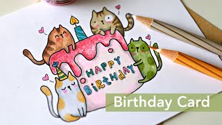 Cute cat birthday card | DIY birthday card ideas | Easy drawing