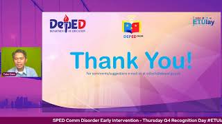 SPED Comm Disorder Early Intervention  - Thursday Q4 Recognition Day #ETUlayLevelUp