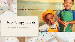 How to Make Rice Crispy Treats| Getting #Kids in the Kitchen| Recognizing Shapes