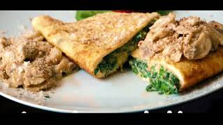 طرز تهیه املت اسفناج با سس قارچ ب سبک ایتالیایی   how to make easy omelette with spinach and mashrom