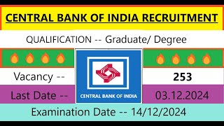 (CBI) Central Bank of India Recruitment 2024 l Government Bank Jobs l High Salary Jobs l Nov 2024